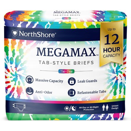 NORTHSHORE MEGAMAX Tab-Style Briefs, Tie-Dye, X-Large, 50"-60", 10PK 1634